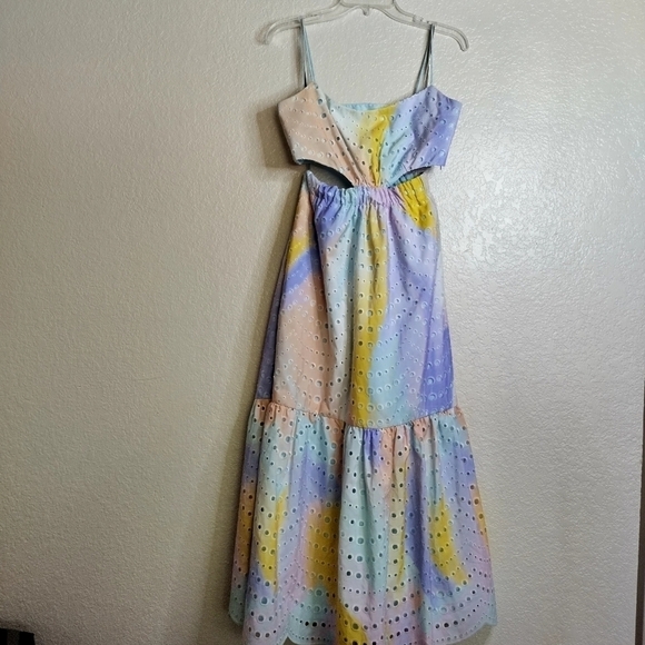 ML Monique Lhuillier Poplin Eyelet Cutout Midi Dress Sz 2 - Picture 3 of 12